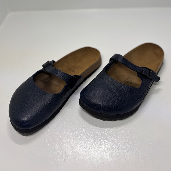 Birkenstock Shoes - Birkenstock Mary Blue Leather Clogs Women’s 38 US 7 Narrow Strap Buckle
